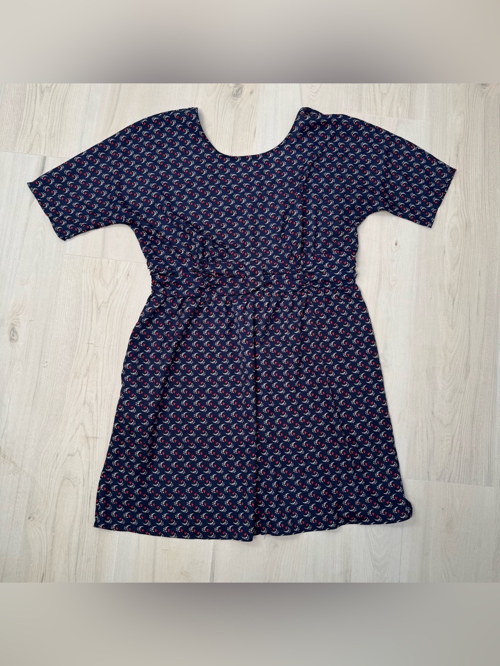 Xhilaration Navy Short-Sleeve Floral Dress with Red Accents